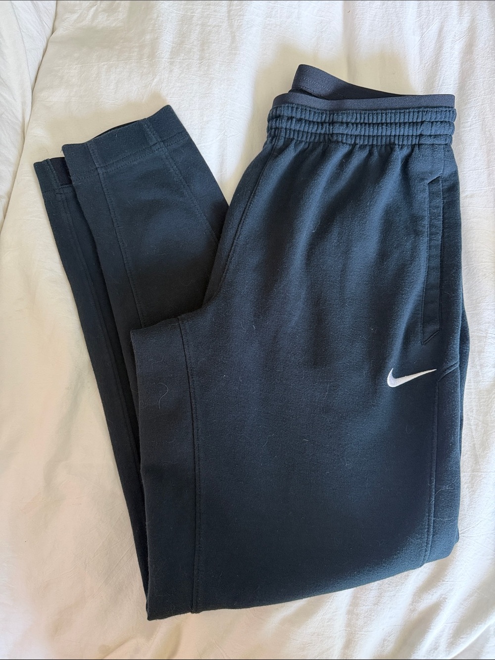 Nike Mens Black Jogger Sweatpants with White Swoosh